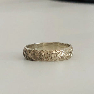 Silver Tropical floral Ring - Sterling Silver Stacking Ring