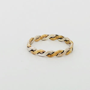 Two Toned Braid Band Ring- Sterling Silver and Gold Filled - Gold Stacking Ring